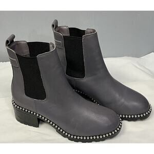 BCBGGeneration Natti Studded Chelsea Boots Grey Leather Block Heel Lug Womens 6M